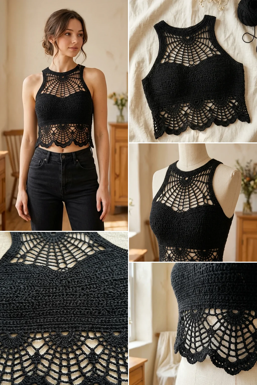 Midnight spiderweb crop top crochet pattern ideas