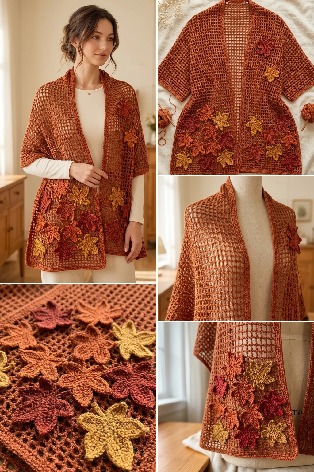 Rust maple leaf wrap crochet pattern ideas