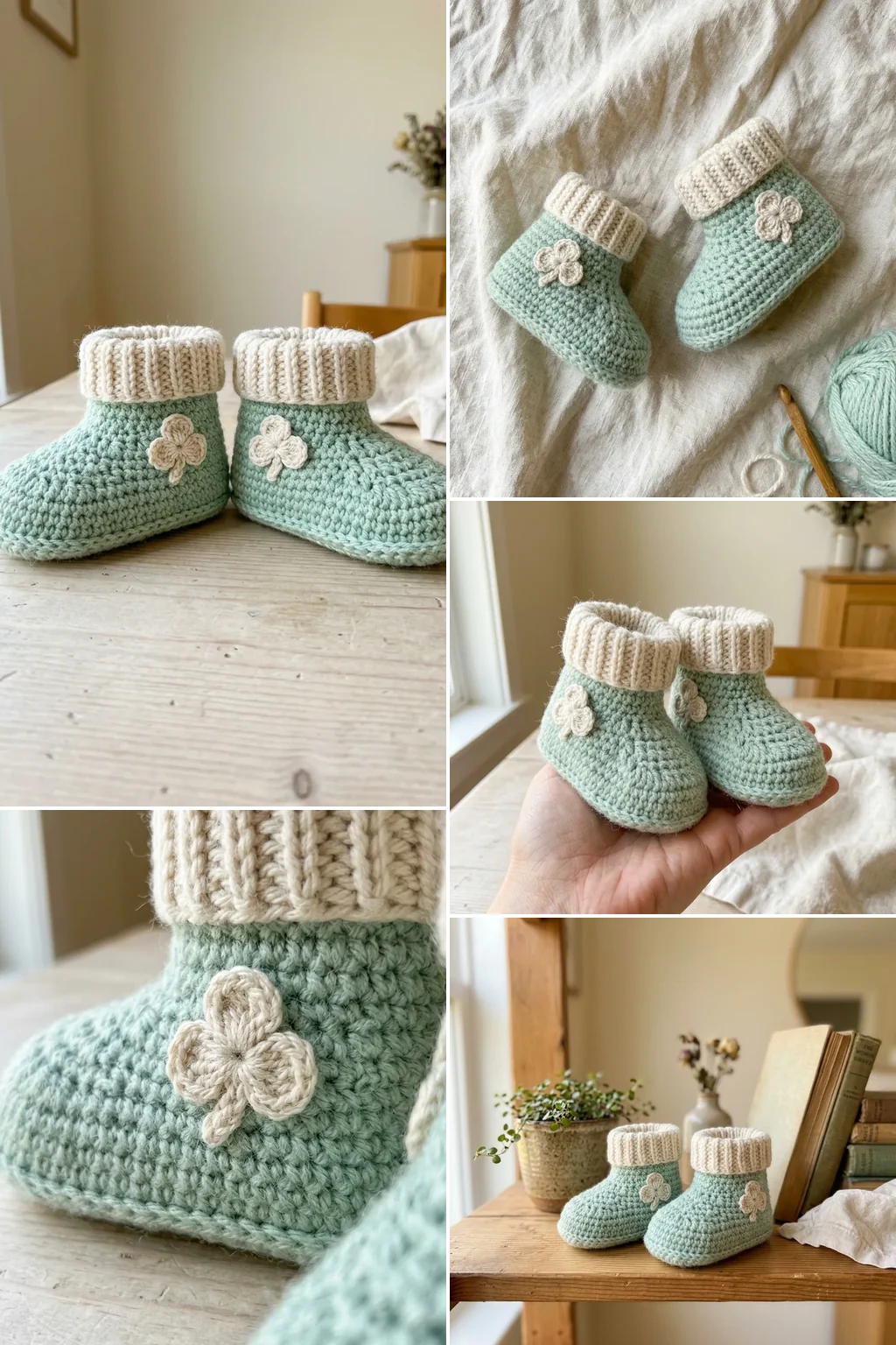 Mint clover baby booties crochet pattern ideas